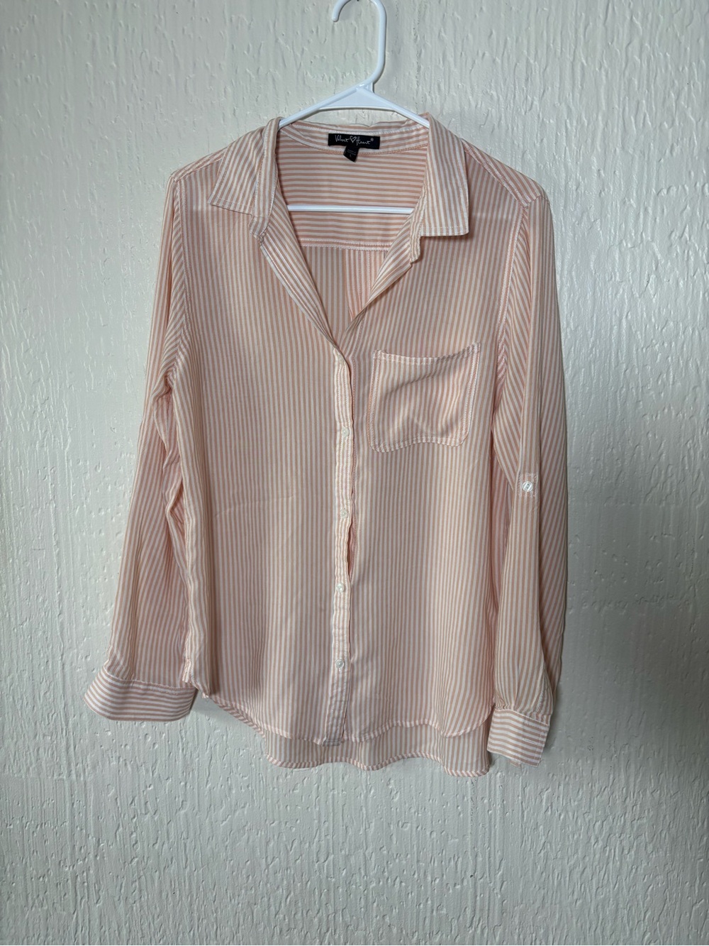 Velvet Heart Peach and White Striped Button-Front Shirt Women Size Large